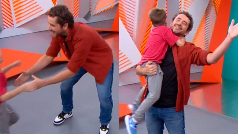 Filho de Felipe Andreoli invade estúdio do 'Globo Esporte' ao vivo - Reprodução/TV Globo