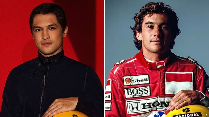 O ator Gabriel Leone surge caracterizado como Ayrton Senna para minissérie e divide opiniões: "Lembra" - Reprodução: Instagram/Netflix; Instituto Ayrton Senna