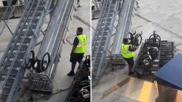 Mulher flagra funcionários de aerporto observando cadeira de rodas cair no chão - Reprodução/Tik Tok