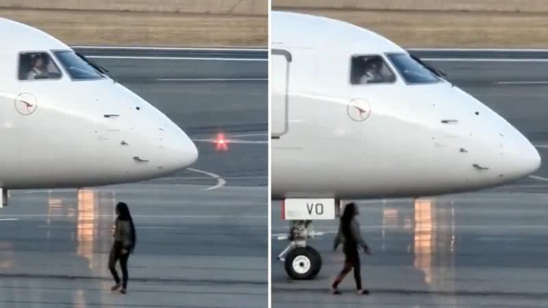 Passageira atrasada arrisca tragédia e invade pista com avião prestes a decolar - Reprodução/X
