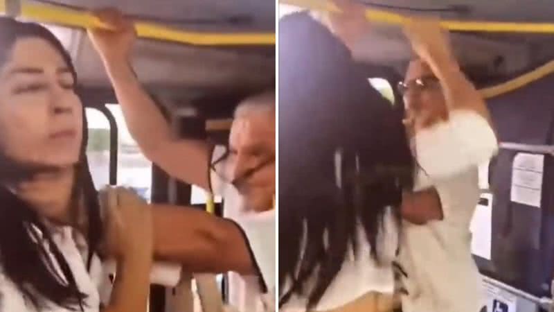 Mulher e idoso trocam agressões por lugar em ônibus - Reprodução/X