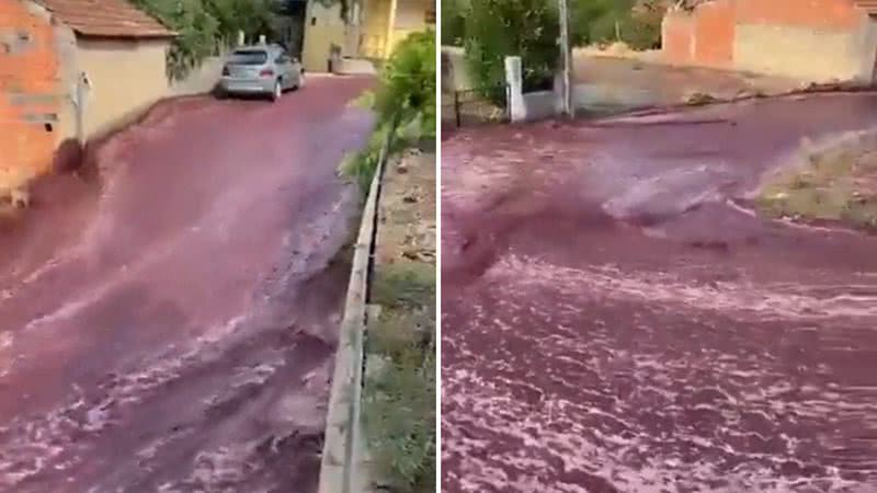 Impressionante! Cidade é inundada por "rio" de vinho tinto - Reprodução/Twitter