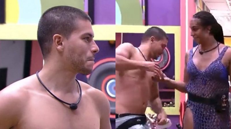 BBB22: Arthur Aguiar foge ao ter mamilo 'cutucado' por Linn: "Cobrinha, hein" - Reprodução/TV Globo