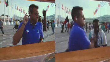 Repórter da Globo, Eric Faria empurra homem ao vivo no Catar - Reprodução/Globo