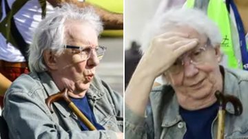 O ator Marco Nanini, de 74 anos, surge de cadeira de rodas e 'disfarça' em aeroporto do Rio - Reprodução/AgNews