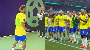 Neymar ignorou a comemoração dos jogadores brasileiros após o primeiro jogo do Brasil na Copa do Mundo no Catar - Reprodução/Globo
