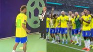 Neymar ignorou a comemoração dos jogadores brasileiros após o primeiro jogo do Brasil na Copa do Mundo no Catar - Reprodução/Globo