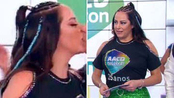 A apresentadora Silvia Abravanel ganha beijo surpresa do namorado no palco do Teleton 2022 - Reprodução/SBT