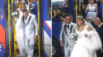 Casal de motoristas de ônibus faz celebração de casamento dentro de coletivo - Reprodução/G1
