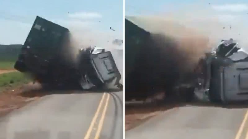 Motorista filma momento exato de colisão violenta entre dois caminhões - Reprodução/X