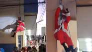 Papai Noel que descia de prédio de rapel fica preso pela barba - Reprodução / Portal Plantão 24h MG