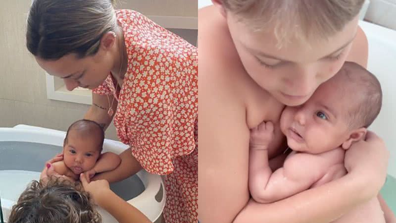 Primeiro filho e ex de Neymar dão banho em Mavie - Reprodução/Instagram