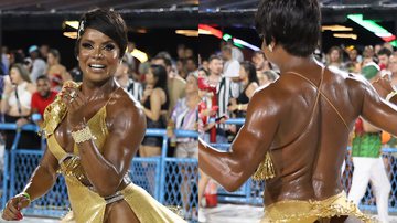 Aos 49 anos, Adriana Bombom cai no samba com as costas nuas e músculos atraem olhares - AgNews/Daniel Pinheiro