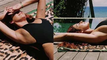 Fernanda Paes Leme se bronzeia com maiô cavado e deixa as costas nuas - Reprodução/Instagram/Luiza Ferraz
