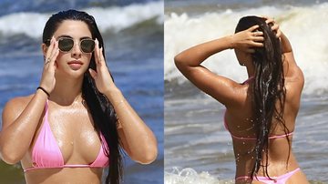 Após beijo em Ludmilla, Gabriela Versiani atrai olhares de biquíni mínimo na praia - AgNews/Fabricio Pioyani