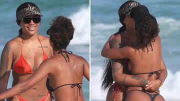 De biquíni, Ludmilla e Brunna Gonçalves renovam o bronzeado durante troca de beijos na praia - Dilson Silva/AgNews