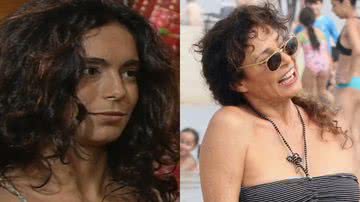 Alzira de 'Mulheres de Areia', Giovanna Gold atrai atenção na praia aos 59 anos - Reprodução/TV Globo e AgNews/Daniel Delmiro