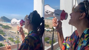 Narcisa Tamborindeguy mandou um recado a Lana Del Rey com um megafone no Rio de Janeiro - Reprodução/Twitter