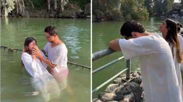 O sertanejo Sorocaba e a esposa, Biah Rodrigues, se batizam nas águas do Rio Jordão: "Minha aliança" - Reprodução/Instagram