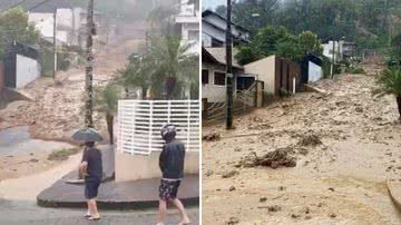 Imagens impressionantes mostram rua sendo tomada por lama em Santa Catarina - Reprodução/X/NSC TV
