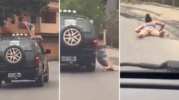 Jovem que dançava em cima de carro despenca no chão após ver polícia - Reprodução/X