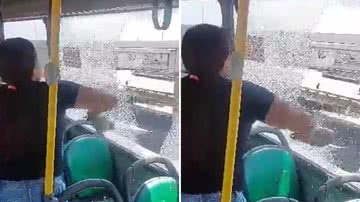 Mulher quebra janela de ônibus com sapato para amenizar calor do filho - Reprodução/X
