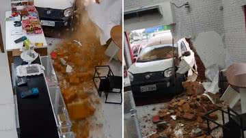 Vídeo impressionante mostra carro desgovernando derrubando parede de lanchonete - Reprodução/X/Arquivo Pessoal