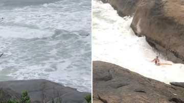 Turistas são levados por onda gigante enquanto posavam para selfies em rocha - Reprodução/Twitter