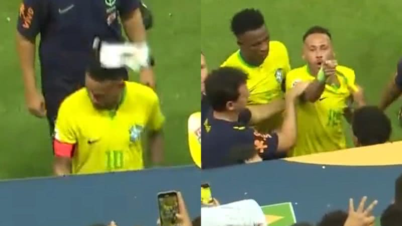 Neymar leva pipocada na cabeça e quase parte para cima de torcedor - Reprodução/TNT Sports