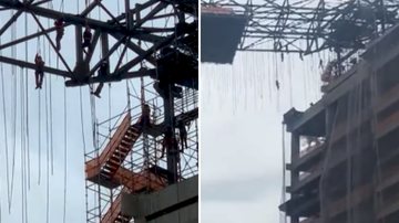 Operário morre após estrutura de obra desabar deixando trabalhadores pedurados a 140 metros - Reprodução/X