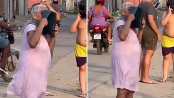 Senhora viraliza ao aparecer na rua usando raio-X para tentar ver eclipse - Reprodução/X