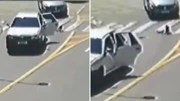 Câmeras de segurança flagram criança caindo de carro durante curva em cruzamento movimentado - Reprodução/Twitter