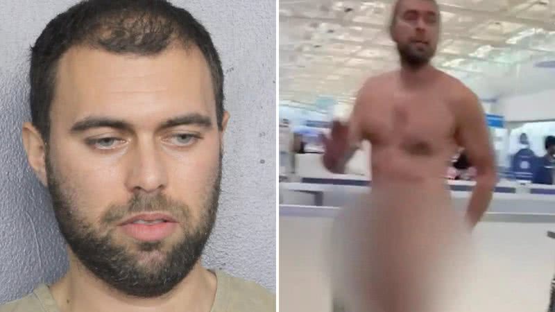 Homem é preso após surgir bêbado e completamente nu em aeroporto - Reprodução/X
