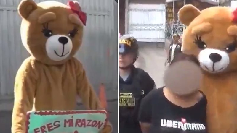 Policial se fantasia de urso de pelúcia para prender acusada de tráfico - Reprodução/X