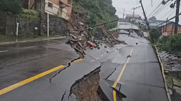 Rua de Gramado, no Rio Grande do Sul, que afundou - Reprodução/Globo