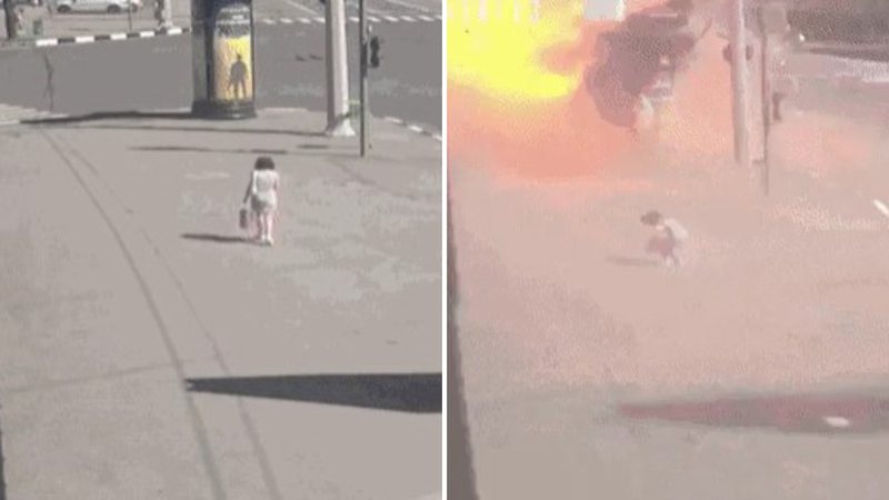 Pedestre escapa de bomba russa por questão de segundos em vídeo impressionante - Reprodução/X