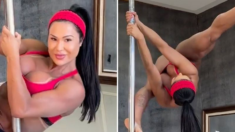 Gracyanne Barbosa choca ao trepar no pole dance de top e calcinha: "Exuberante" - Reprodução/Instagram