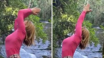 Aos 42 anos, Sheila Mello dá show de flexibilidade se alongando em cachoeira e impressiona: "Novinha faz isso?" - Reprodução/Instagram