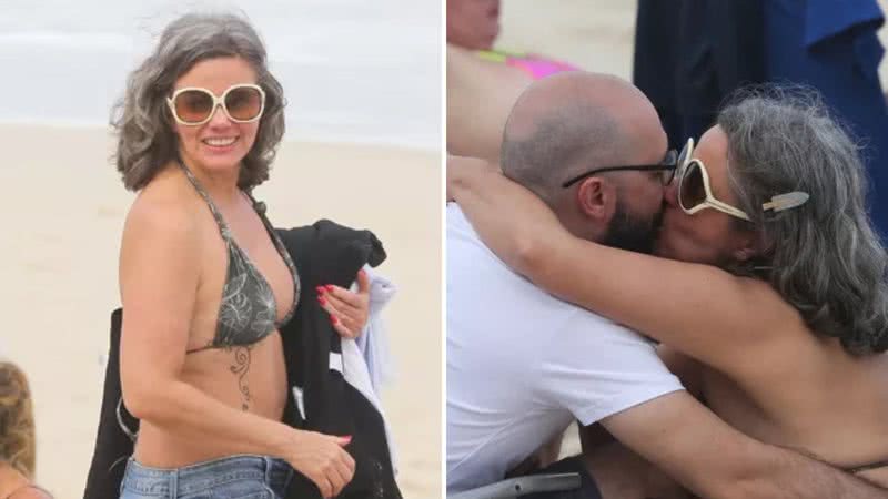 De biquíni, Maria Cândida é flagrada nos braços de homem misterioso em dia de praia - Dilson Silva/ AgNews