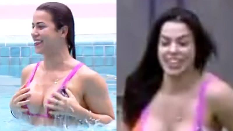 Larissa mostra demais ao pular na piscina - Reprodução/TV Globo