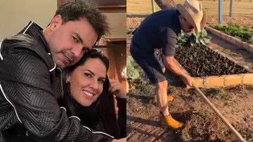 De chapéu e bota, Zezé Di Camargo é flagrado por Graciele Lacerda capinando horta da fazenda: "Cowboy" - Reprodução/Instagram