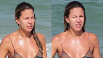 Apresentadora do 'Esporte Espetacular', Bárbara Coelho atrai olhares com biquíni fininho na praia - AgNews/Fabricio Pioyani