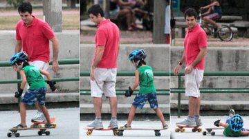 Eriberto Leão se diverte andando de skate com o filho, João - Daniel Delmiro/ AgNews