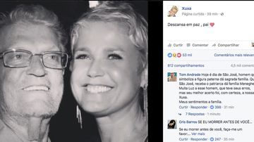 Post em que Xuxa Meneghel anuncia a morte do pai, sr. Floriano - Reprodução