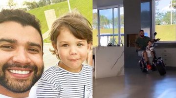 Gusttavo Lima passeia de moto na sala de casa com o filho - Arquivo Pessoal
