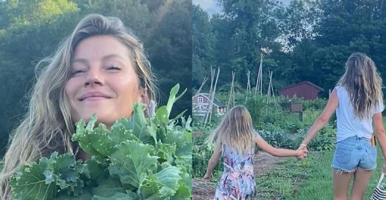 Gisele Bundchen ganha ajuda da filha e colhe verduras fresquinhas da horta - Arquivo Pessoal