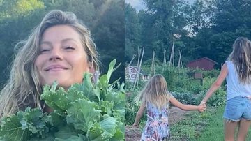 Gisele Bundchen ganha ajuda da filha e colhe verduras fresquinhas da horta - Arquivo Pessoal