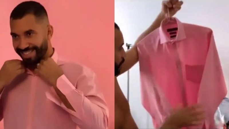 Ex-BBB Gilberto usa camisa rosa do reality para fotografar cliques de seu novo livro: "Ela me livrou de 7 paredões" - Reprodução/Instagram