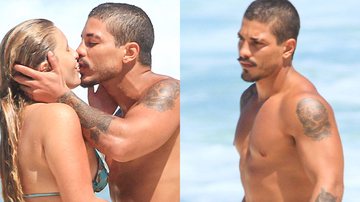 Douglas Sampaio deixa volume aparecer ao beijar namorada na praia - AgNews/Fabricio Pioyani