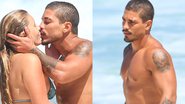 Douglas Sampaio deixa volume aparecer ao beijar namorada na praia - AgNews/Fabricio Pioyani